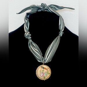 Vintage Floral Pendant on scarf necklace